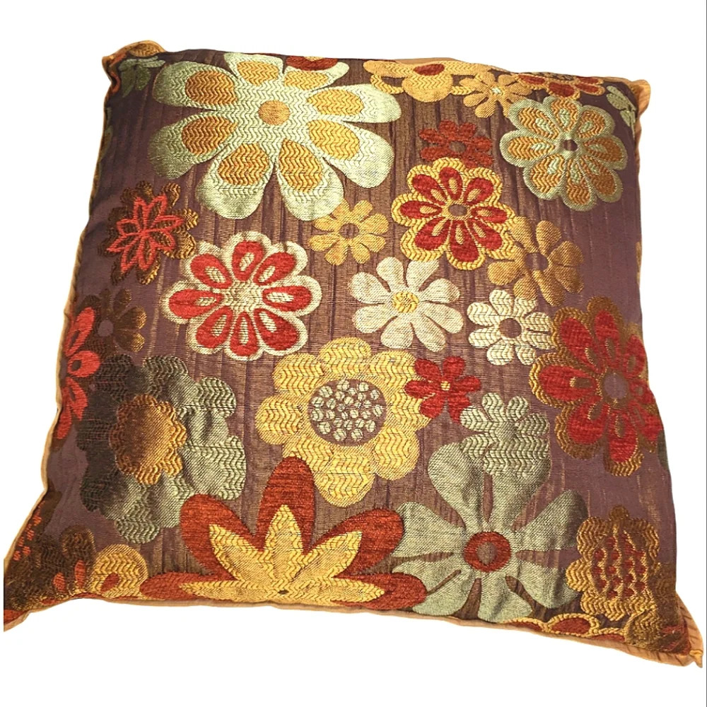 Vtg Tapestry Embroidered Dark Earthy Fall Floral Faux Suede Decorative Pier One